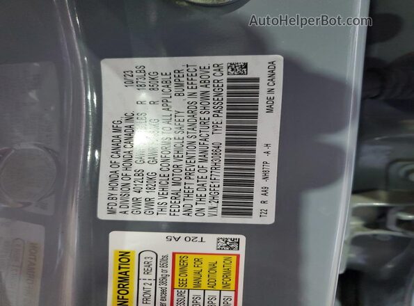2HGFE1F77RH308640 2024 HONDA CIVIC Gray VIN sticker view