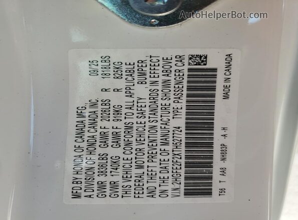 2HGFE2F2XTH527724 2026 HONDA CIVIC White 