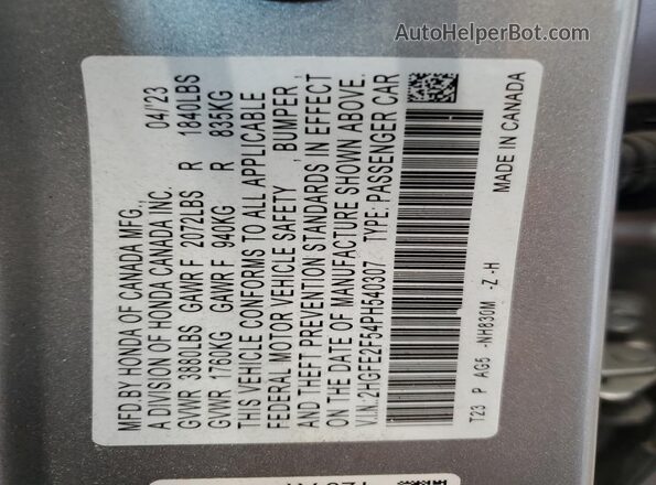 2HGFE2F54PH540307 2023 HONDA CIVIC Silver Շարժիչի բաժամունքի տեսք