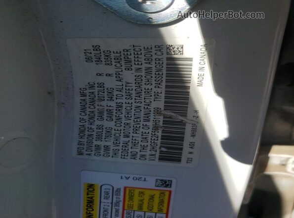 2HGFE2F56NH511999 2022 HONDA CIVIC White Engine compartment view