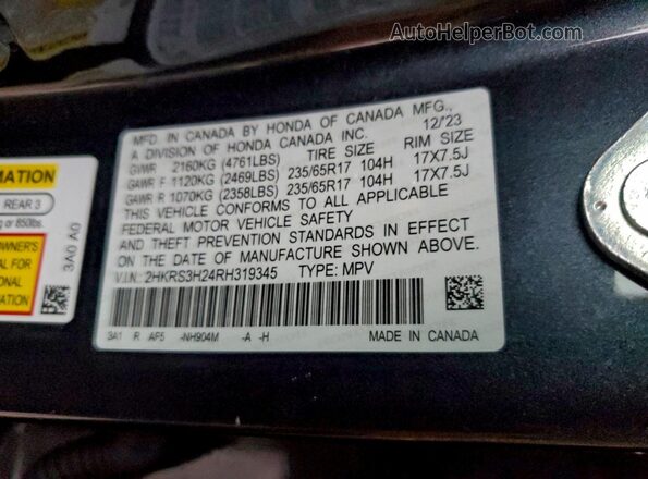 2HKRS3H24RH319345 2024 HONDA CRV Gray 