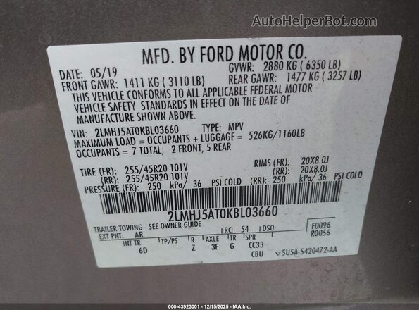 2LMHJ5AT0KBL03660 2019 LINCOLN MKT Gold Вид підкапотного простору