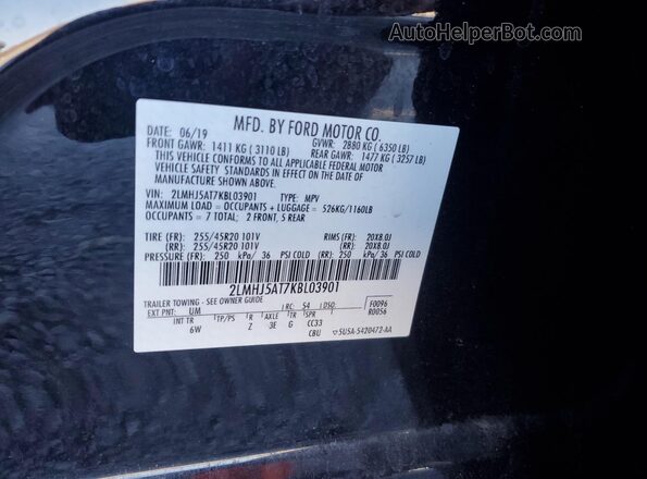 2LMHJ5AT7KBL03901 2019 LINCOLN MKT Black Vista de la etiqueta del VIN