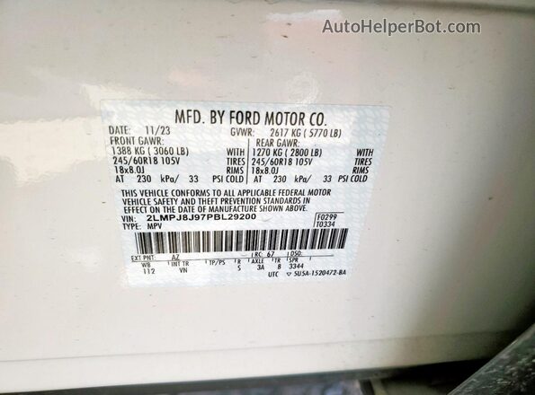 2LMPJ8J97PBL29200 2023 LINCOLN NAUTILUS White VIN կոդի պիտակի տեսք