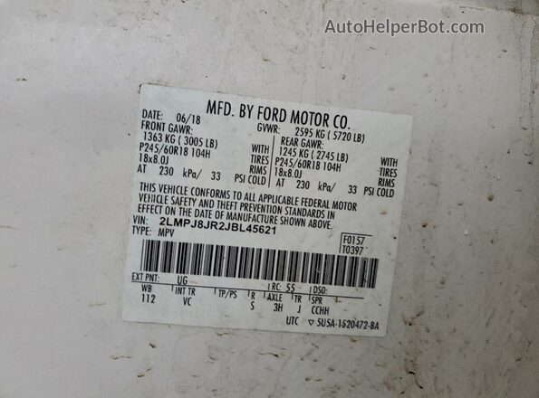 2LMPJ8JR2JBL45621 2018 LINCOLN MKX White 