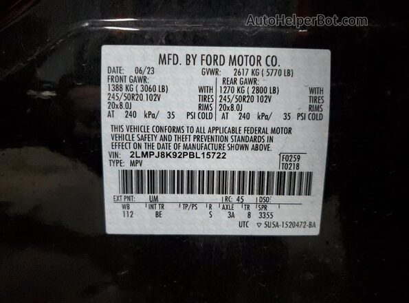 2LMPJ8K92PBL15722 2023 LINCOLN NAUTILUS Black 