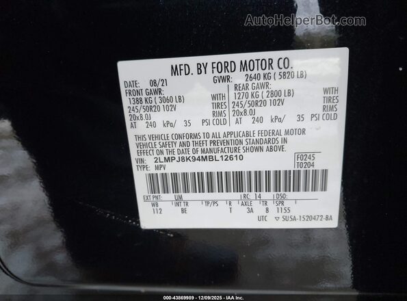 2LMPJ8K94MBL12610 2021 LINCOLN NAUTILUS Black Widok komory silnika