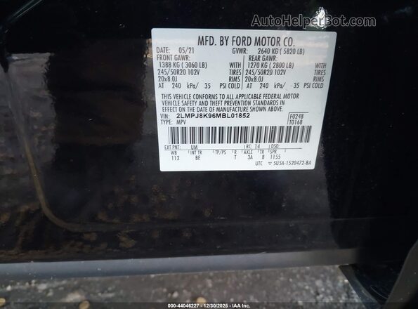 2LMPJ8K96MBL01852 2021 LINCOLN NAUTILUS Black Вид підкапотного простору