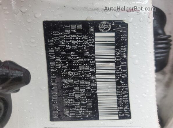 2T1BURHE0JC046775 2018 TOYOTA LL White Вид підкапотного простору