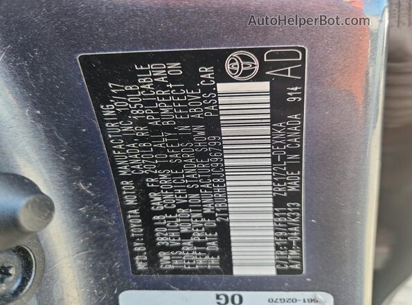 2T1BURHE8JC996799 2018 TOYOTA LL Серый Вид наклейки с VIN-кодом