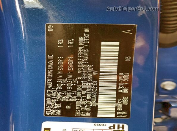 2T2ADCAZ5SC021938 2025 LEXUS NX Blue VIN კოდის სტიკერის ხედი