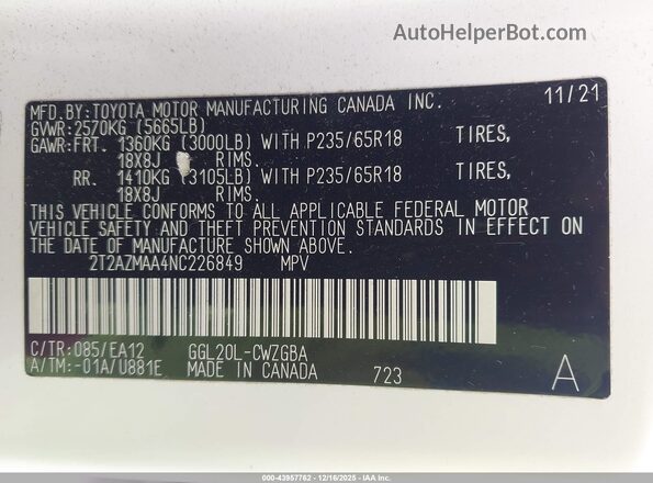 2T2AZMAA4NC226849 2022 LEXUS RX 350 White Widok komory silnika