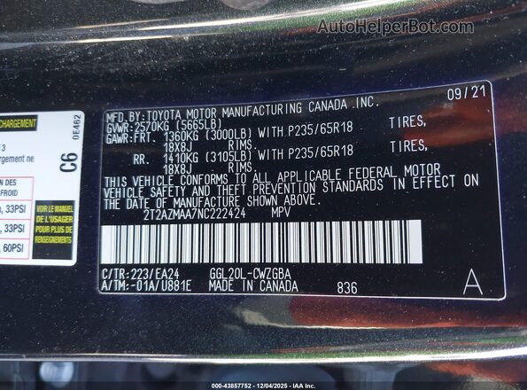 2T2AZMAA7NC222424 2022 LEXUS RX 350 Black Շարժիչի բաժամունքի տեսք