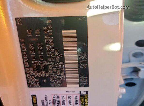2T2BAMBAXSC058186 2025 LEXUS RX White Вид наклейки з VIN-кодом