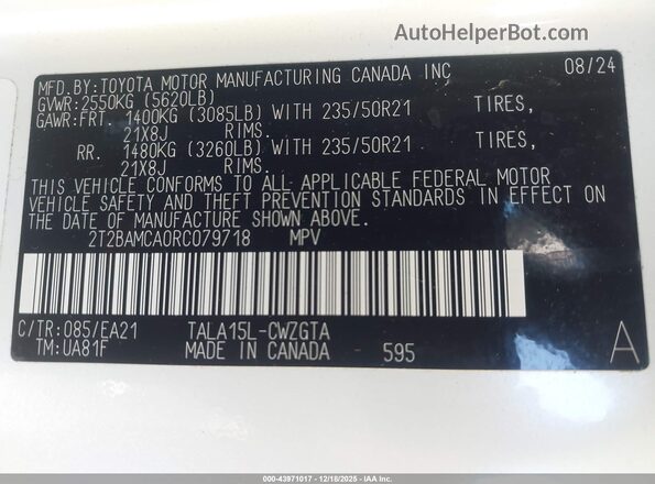 2T2BAMCA0RC079718 2024 LEXUS RX 350 White Vista del compartimento del motor