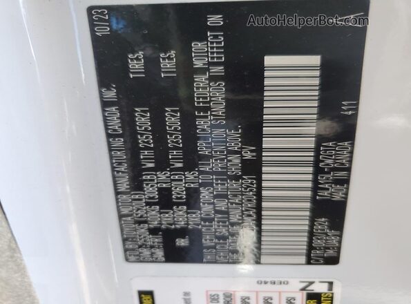 2T2BAMCA7RC045291 2024 LEXUS RX White VIN კოდის სტიკერის ხედი