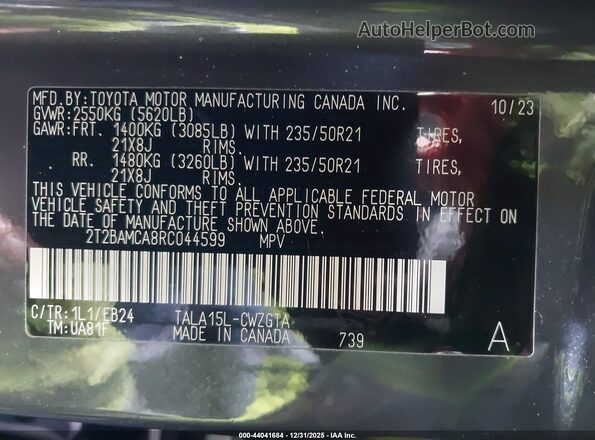 2T2BAMCA8RC044599 2024 LEXUS RX 350 Gray Widok komory silnika