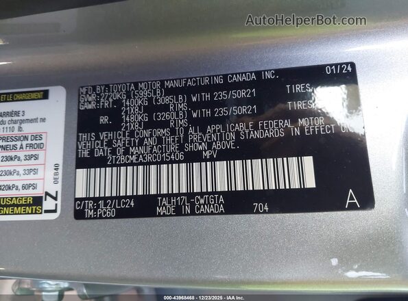 2T2BCMEA3RC015406 2024 LEXUS RX 500H Silver ძრავის განყოფილების ხედი
