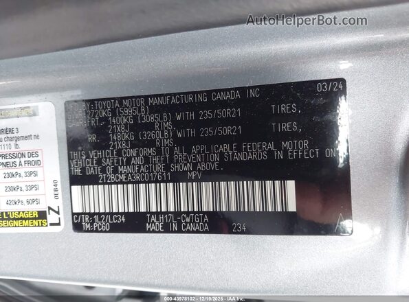 2T2BCMEA3RC017611 2024 LEXUS RX 500H Gray Engine compartment view