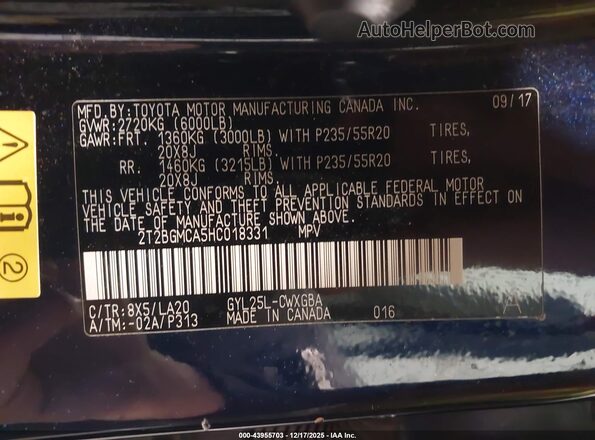 2T2BGMCA5HC018331 2017 LEXUS RX 450H Blue Շարժիչի բաժամունքի տեսք