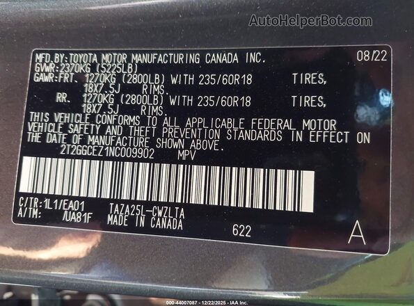 2T2GGCEZ1NC009902 2022 LEXUS NX 350 Gray Vista del compartimento del motor