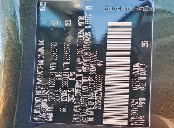 2T2GKCEZ7NC002998 2022 LEXUS NX Brown VIN კოდის სტიკერის ხედი