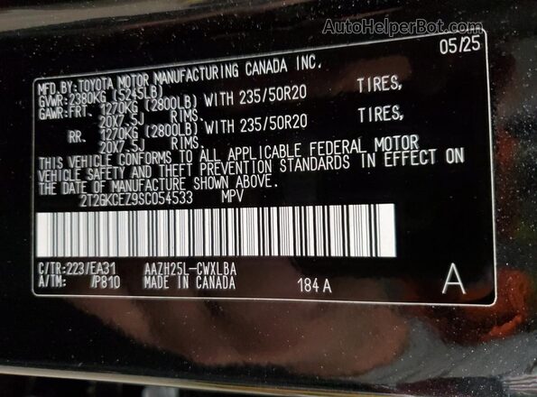 2T2GKCEZ9SC054533 2025 LEXUS NX Black VIN კოდის სტიკერის ხედი