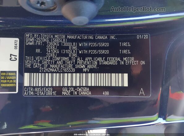 2T2HZMAA7LC165539 2020 LEXUS RX 350 Dark Blue Vista del compartimento del motor