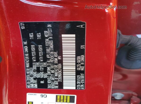 2T2HZMDA2NC316804 2022 LEXUS RX Красный Вид наклейки с VIN-кодом