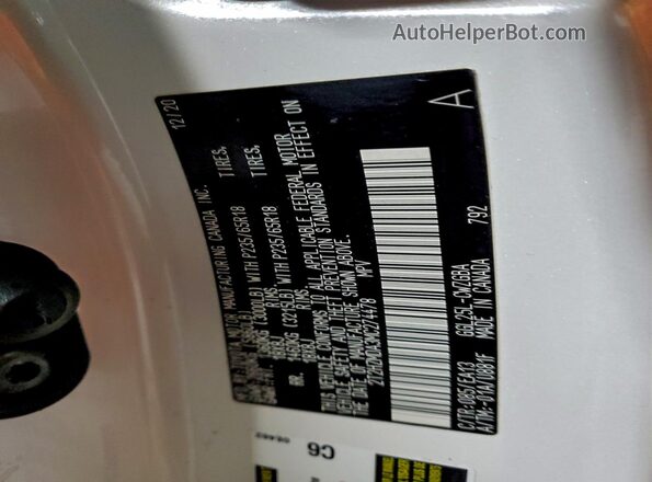 2T2HZMDA3MC274478 2021 LEXUS RX White Вид наклейки з VIN-кодом
