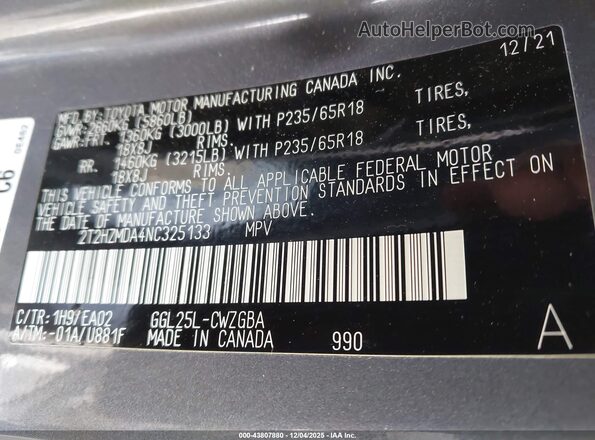 2T2HZMDA4NC325133 2022 LEXUS RX 350 Gray Engine compartment view