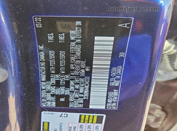 2T2HZMDA4NC340330 2022 LEXUS RX Blue Widok naklejki z numerem VIN