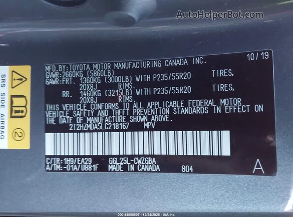 2T2HZMDA5LC218167 2020 LEXUS RX 350 Gray Engine compartment view