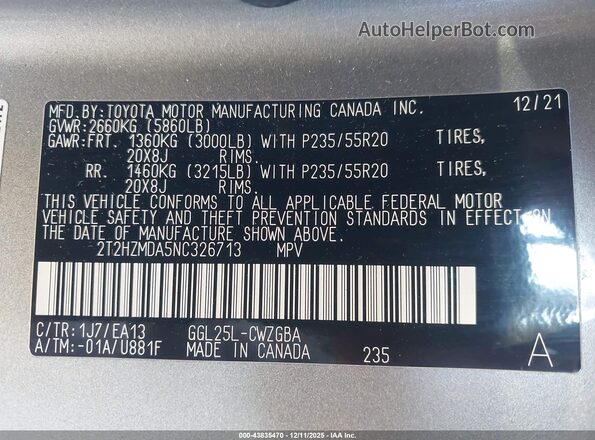 2T2HZMDA5NC326713 2022 LEXUS RX 350 Silver Շարժիչի բաժամունքի տեսք