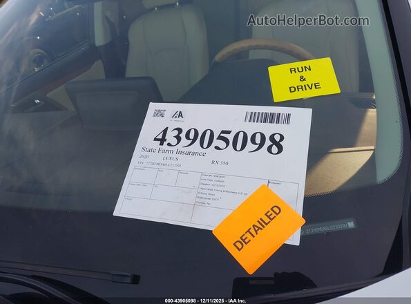 2T2HZMDA6LC233292 2020 LEXUS RX 350 White 
