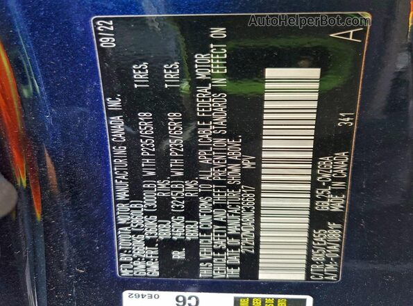 2T2HZMDA8NC366817 2022 LEXUS RX Синий Вид наклейки с VIN-кодом