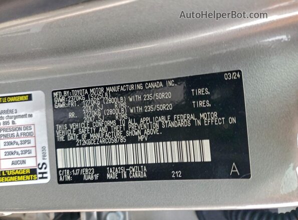 2T2KGCEZ4RC058785 2024 LEXUS NX Silver VIN კოდის სტიკერის ხედი