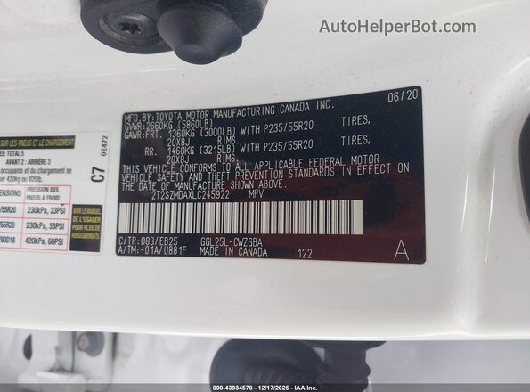 2T2SZMDAXLC245922 2020 LEXUS RX 350 White Widok komory silnika