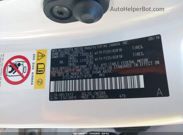 2T2ZZMCA3KC118136 2019 LEXUS RX 350 Белый Вид подкапотного пространства