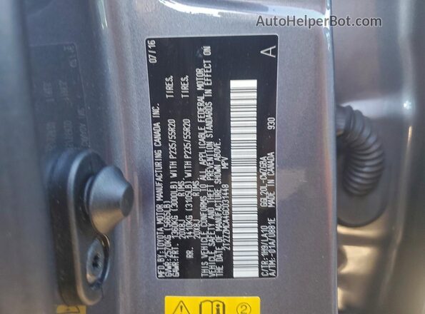 2T2ZZMCA4GC031448 2016 LEXUS RX Gray Widok naklejki z numerem VIN