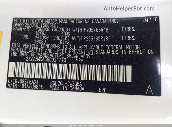 2T2ZZMCA5GC021740 2016 LEXUS RX 350 White Widok komory silnika