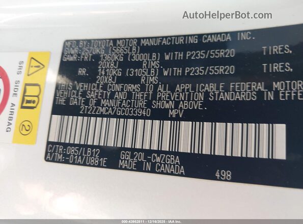 2T2ZZMCA7GC033940 2016 LEXUS RX 350 White ძრავის განყოფილების ხედი