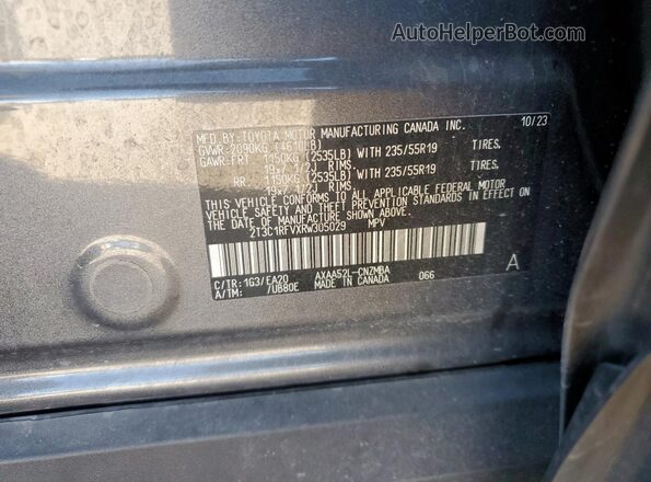 2T3C1RFVXRW305029 2024 TOYOTA LE Gray VIN կոդի պիտակի տեսք