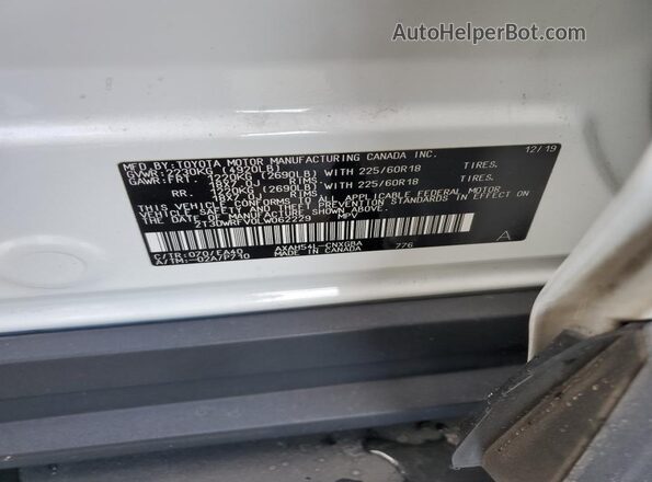 2T3DWRFV0LW062229 2020 TOYOTA LIMITED Белый Вид наклейки с VIN-кодом