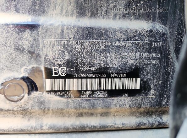 2T3DWRFV8MW127099 2021 TOYOTA LIMITED Blue VIN sticker view