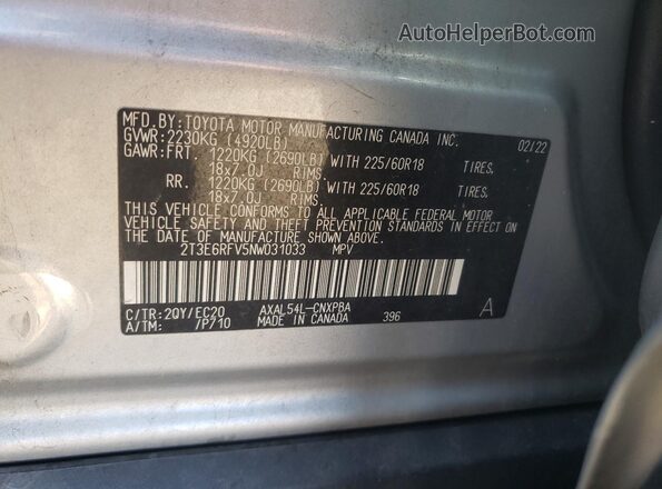 2T3E6RFV5NW031033 2022 TOYOTA RAV4 Серебряный Вид подкапотного пространства