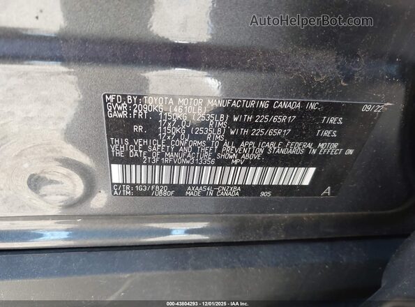 2T3F1RFV0NW313356 2022 TOYOTA LE Gray Engine compartment view