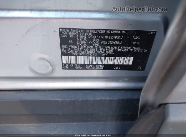 2T3G1RFV1SC523515 2025 TOYOTA LE Silver Engine compartment view
