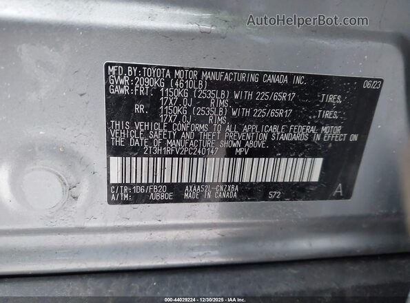 2T3H1RFV2PC240147 2023 TOYOTA LE Silver Вид підкапотного простору