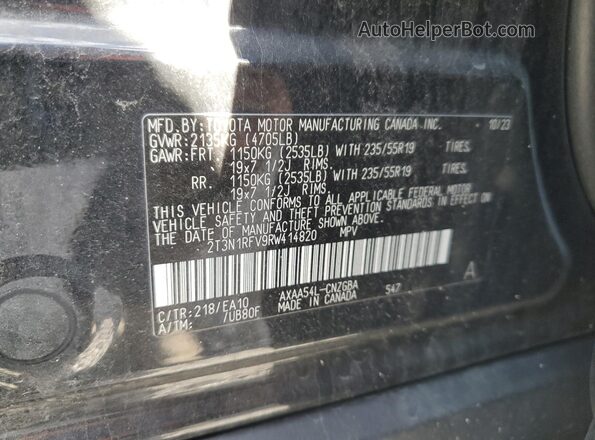 2T3N1RFV9RW414820 2024 TOYOTA LIMITED Charcoal VIN sticker view